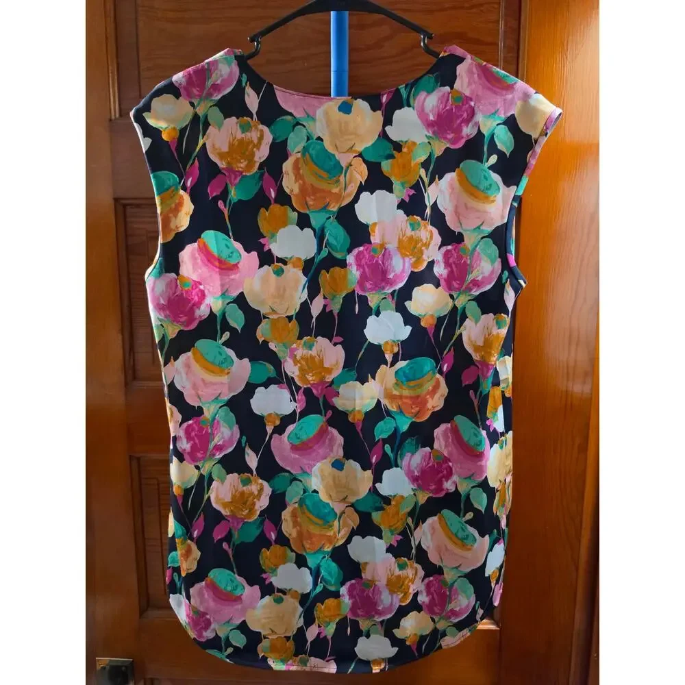 J.Crew Women’s Size 6 Floral Sleeveless Blouse Watercolor Print Navy Pink